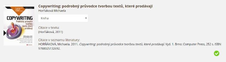 se SFX brána instituce, kde kliknete na Vytvořit citaci v Záznam se přenese do