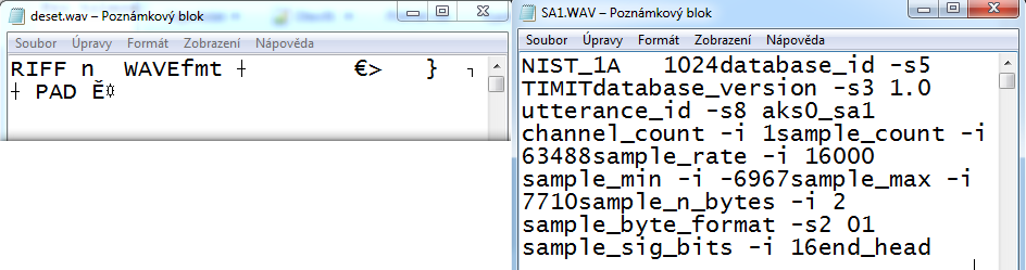 Tab. 2.2: Možnosti naplnění vlastností třídy mysignal pomocí skriptu myread.m. Vlastnost třídy wavread.m readsph.