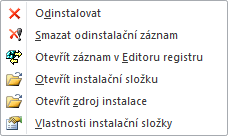 Vzdálená správa Windows v lokální počítačové síti 62 6.6.2 Kontextové menu Obr. 6.7: Kontextové menu na listu Software Popis položek kontextového menu listu Software: Odinstalovat Provede odinstalaci software.