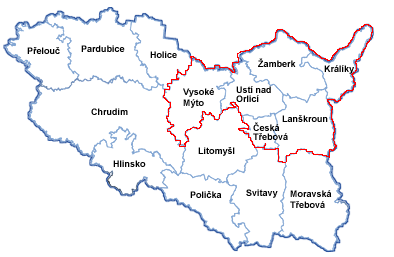 6. Charakteristika Orlickoústecka Okres Ústí nad Orlicí je jedním ze čtyř okresů Pardubického kraje (Pardubice, Chrudim, Ústí nad Orlicí, Svitavy) a leží v jeho severovýchodním cípu.