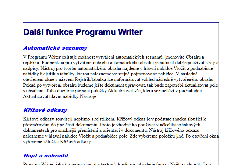 3 POPIS PROGRAMU WRITER Obrázek 18 Ukázka ke cvičení Úprava stránky školního časopisu nadpisy 3.6.