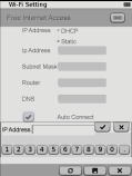 2. Pro nalezení statické IP adresy vyberte položku. Dotykem na klávesnici zadejte požadované parametry. Dotykem na se zadání potvrzuje. Dotykem na se provede automatické připojení k Internetu.