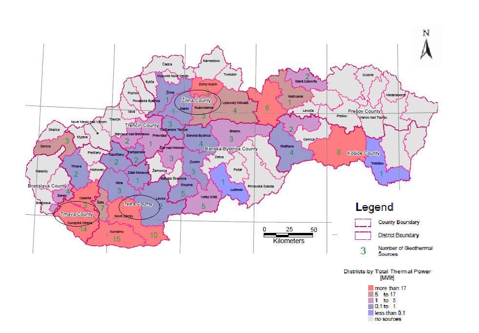 4. Významné lokality Slovenska Geotermální energie na Slovensku se využívá ve 38 lokalitách s tepelně využitelným výkonem 142,75 MWt (MWt= tepelný výkon), který představuje 938,6 l.