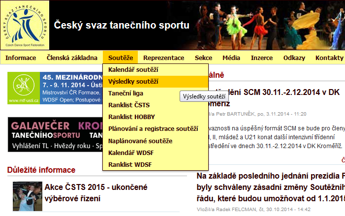 Krok 4 není zřejmá akce, kterou má uživatel udělat. Není jasné, že pro zobrazení výsledků soutěže musí uživatel kliknout na název kategorie. 4.4 Zobrazení výsledku finále dané soutěže Výchozí stav uživatel je na úvodní stránce webu.