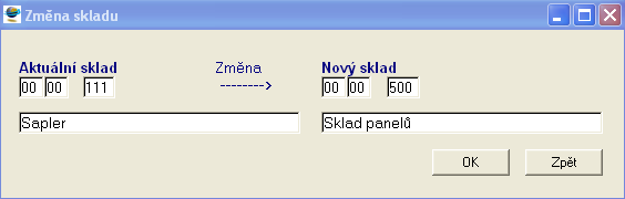 Funkce Změna skladu zabezpečí nastavení potřebných parametrů, adresářů a přístupových práv pro zpracování evidence zásob vybraného skladu. 2.3.