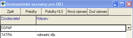 Seznamy lze rozlišit dle typu a názvu seznamu. Této funkce lze s výhodou využít pro definici stálých objednávaných seznamů položek objednávek.