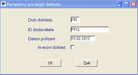 Parametr Inverzní doklad znamená, že položky dokladu budou pořízeny s množstvím s opačným znaménkem.