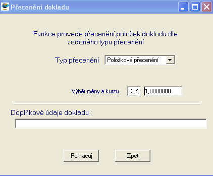 vytvoření výstupního Excelovského souboru ( seznam dokladů ). Přecenění Použití této funkce je vhodné pro sklady vedené metodou FIFO.