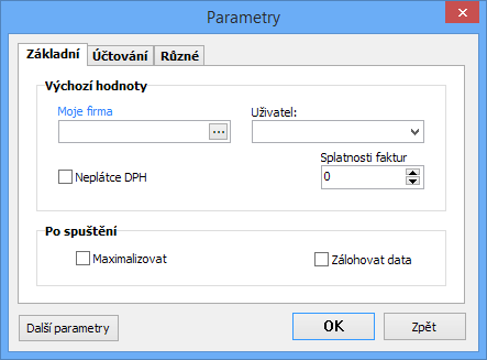 Program ZK Daňová evidence ZK SOFT NASTAVENÍ Tato sekce programu je určena k úpravě základních parametrů programu, nastavení systémové tiskárny, vyplnění forem vydávaných dokladů a výběru aktuálního