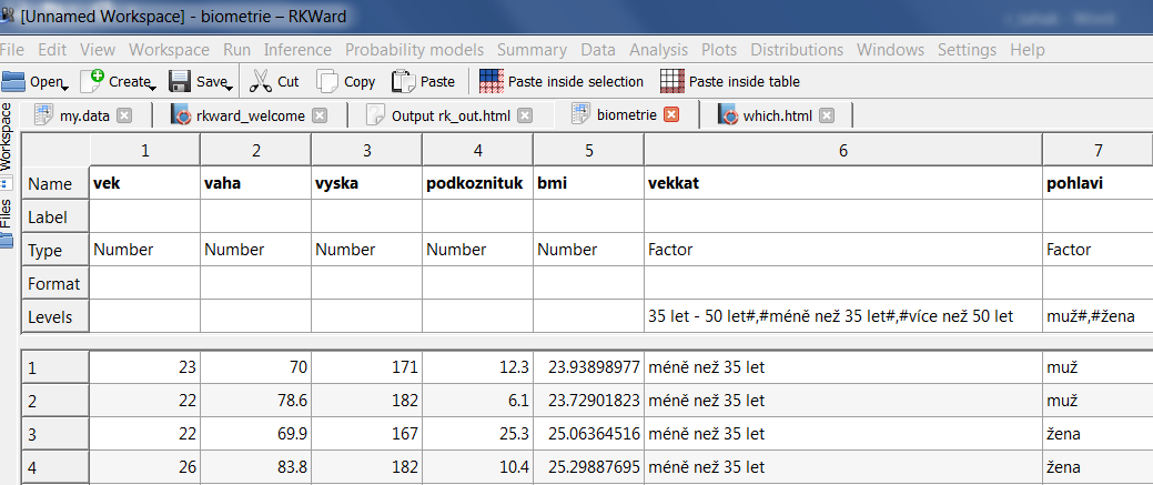 Úkol: S využitím popisné statistiky analyzujte vliv proměnné vekkat na proměnnou bmi (body mass index). (Datový soubor biometrie.csv - http://homen.vsb.cz/am/lit40/data/.