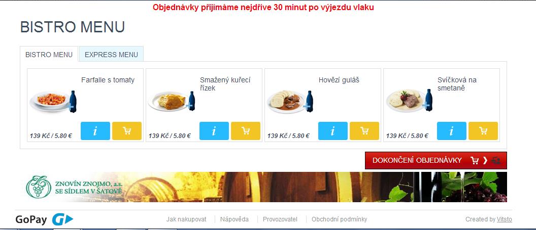 Rozhodla jsem se online bistro z portálu vyzkoušet a objednat si jídlo. Vybrala jsem si Bistro menu 1 - Farfalle s tomaty, špenátem a parmazánem s neperlivou vodou. Celé menu stálo 139,- Kč.