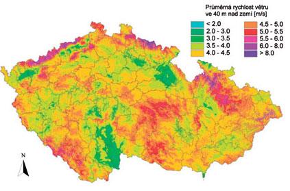 vhodných oblastí k využití větrné energie.