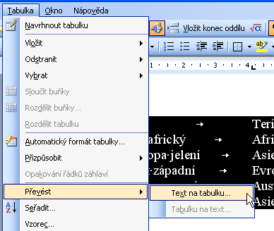 Převod textu na tabulku