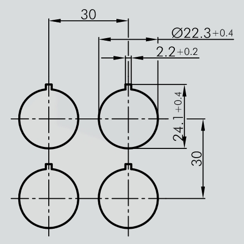 RONTRON-R-JUWEL - čelní rozměr: ø 28 mm - výřez do panelu: ø 22,3 mm Označení hlavic tlačítek: RRJ.