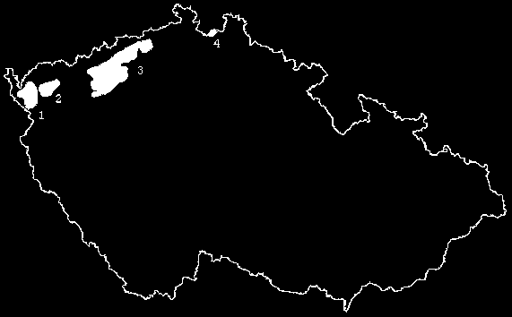 Hnědé uhlí ložiska v ČR 21/71 1 Chebská pánev: těžba vyloučena, zdroje minerální vod (Františkovy lázně) 2 Sokolovská pánev: uhlí pro energetiku, nízká síra, vysoký obsah vody 3 Severočeská