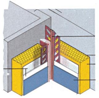 DILATACE 1) V rohu a v koutě 1. Zdivo 2. Lepící tmel 3. Talířová hmoždinka (nezapuštěná) doporučujeme zapustit 4. Tepelná izolace 5. Armovací tkanina 6.