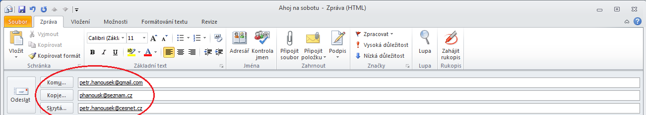 Odesílání a příjem pošty Pro odesílání a příjem pošty stačí používat první a druhý pás karet, viz obrázky 3 a 4.