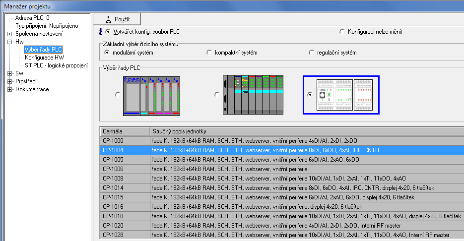 5.5.2. Konfigurace PLC Programovatelné automaty TECOMAT FOXTROT Konfigurace periferních modulů popisuje sestavu PLC a je nedílnou součástí uživatelského programu.