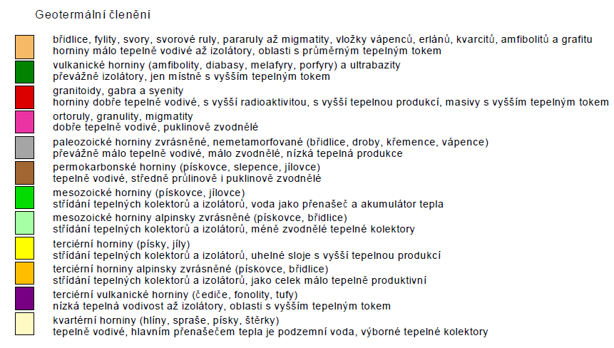 5.1 Přehled geologického potenciálu ČR pro využívání zdrojů geotermální energie (ZGE) Geotermální členění podle typů hornin a jejich tepelné