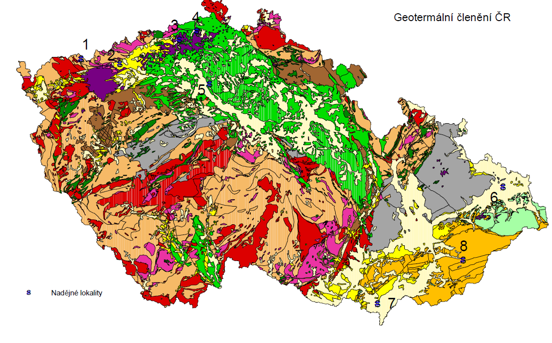 Obr. 8: Geotermální členění ČR (Myslil Stibitz Fritschová