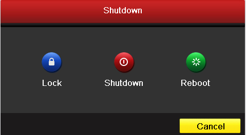 2. Vyberte tlačítko pro vypnutí Shutdown. Obr. 1.2 Menu vypnutí 3. Klikněte na tlačítko Yes. 4. Vypněte vypínač na zadním panelu. Restartování DVR Pokud se nacházíte v menu vypínání - Shutdown (Obr.
