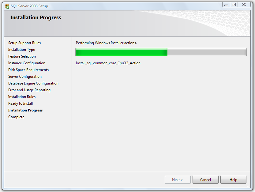 PŘÍLOHA C. INSTALACE SOFTWARU SQL SERVER 125 (a) Souhrn instalace SQL Server 2008.