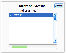 KAPITOLA 2. ZAČÍNÁME 12 Obrázek 2.12 4. Nástroj začne procházet seznam dostupných adres na zvoleném portu. Obrázek 2.11 5. Ve chvíli, kdy je přístroj nalezen na něj dvakrát klikněte myší.