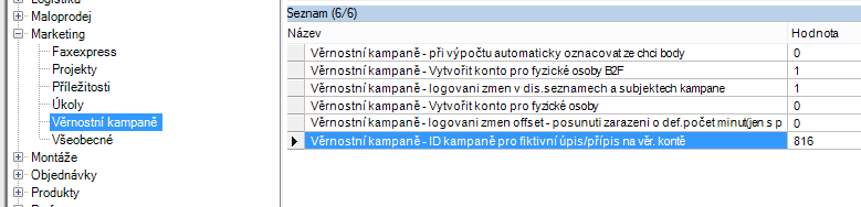 Zatržením checkboxu Soukromé konto se nastaví danému věrnostnímu kontu klienta příznak, který zabezpečuje, že se body na kontě při akci slučovaní nepřesunou na hlavní konto právnické osoby.