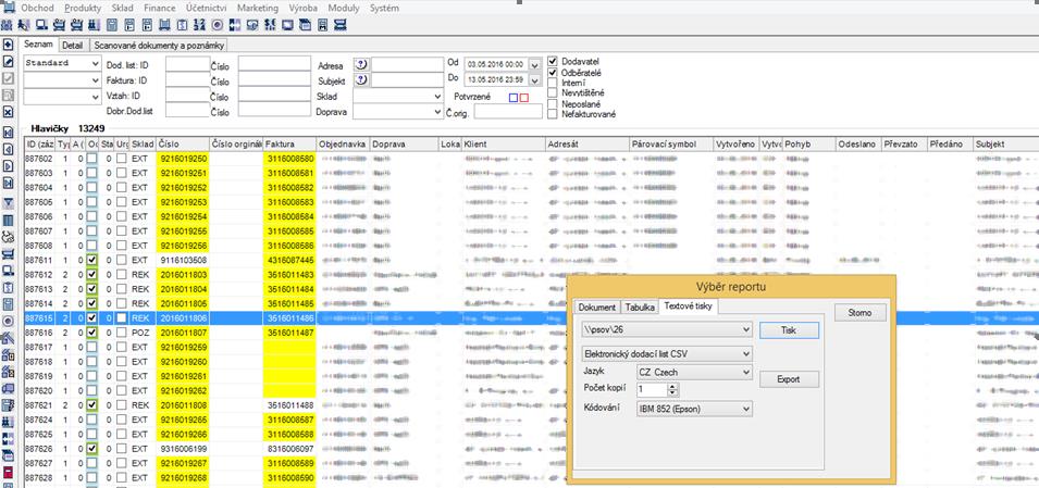 Nová možnost exportu elektronického dodacího listu do formátu CSV.