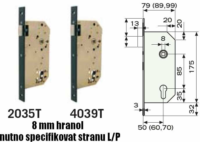 Model 1970 panikové kování se zadlabacím zámkem kompatibilní zámky: CF60 (2), 2035T a 4039T kování je snadno otočné (pravo-levé) je vhodné pro montáž na levé i pravé dveře možnost zkrácení