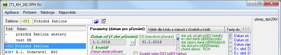 17 Kontrolní hlášení DPH Kontrola pomocí IQ sestav Šablony si stáhnete z internetu (návod +1785). Jsou označeny podle jednotlivých řádků hlášení.