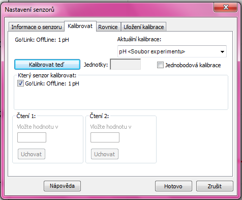 Obr. 39 Acidobazická titrace - kalibrace ph metru (zpracováno softwarem Logger Pro) Byretu doplníme roztokem hydroxidu sodného a pod ní umístíme elektromagnetickou míchačku, na kterou umístíme