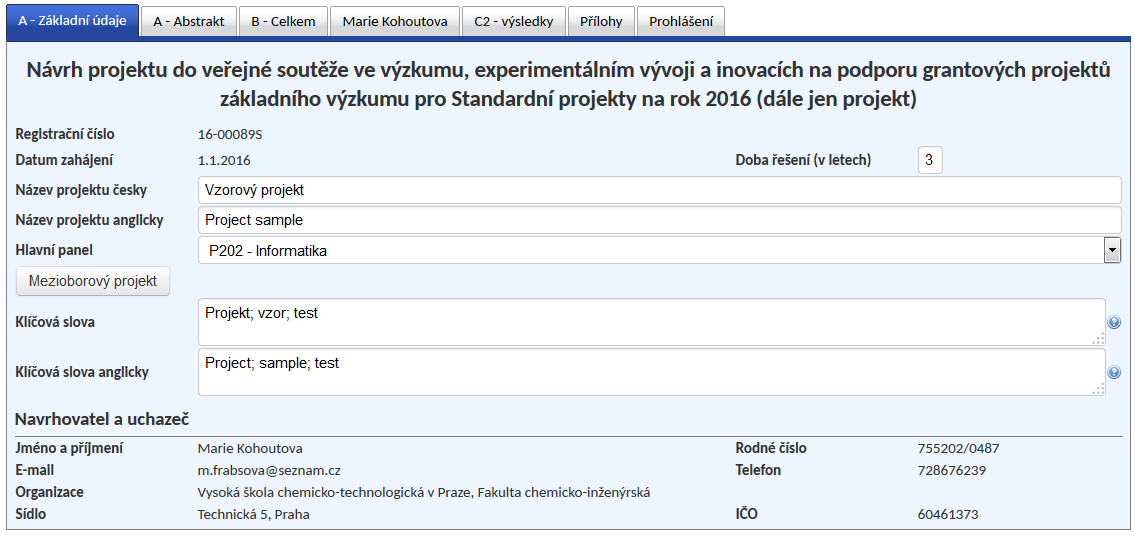 A - základní údaje