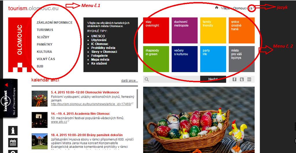 památky, kultura, volný čas a B2B. Menu č.