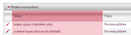 Přílohy - přidání nové přílohy Přidání nové přílohy po klinutí na tlačítko Přidání nové