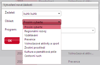 Ukázka postupu při výběru dotačního programu 1. základní zobrazení 2. výběr subjektu 3.