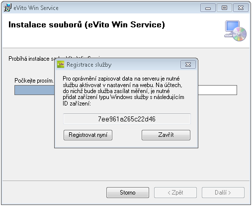 5) Potvrďte instalaci opět přes tlačítko DALŠÍ > 6) Samotná instalace může trvat několik minut. Vyčkejte prosím na další pokyn programu, který se týká registrace služby.