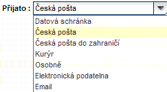 Formulář pro přijatý dokument je rozdělen do 6 částí: 1. Dokument 2. Odesílatel 3. Vyřizuje 4. Spis / Složka 5. Vyřízení 6. Přílohy 1.