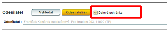 Pokud má odesílatel ověřenou datovou schránku, příznak tohoto ověření se objeví na formuláři dokumentu takto: -