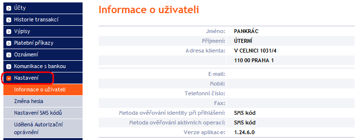 IV. První obrazovka po přihlášení do Internetbankingu, volby primárního a sekundárního menu Po přihlášení do IB se zobrazí seznam běžných účtů, které jsou připojeny k IB.