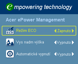 Acer eview Management slouží k výběru režimu zobrazení. Další podrobnosti viz část Nabídky OSD. Acer etimer Management Stisknutím tlačítka otevřete podnabídku Acer etimer Management.