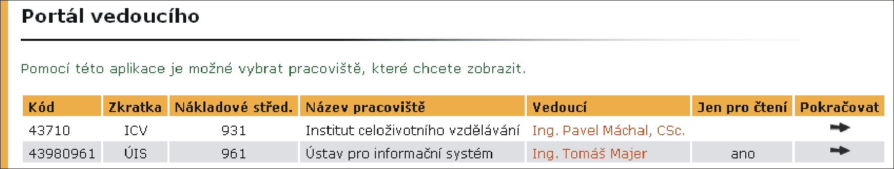 1 Portál vedoucího Portál vedoucího je aplikace určená vedoucím pracovníkům, tj.