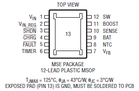 Obrázek 4.3 Obvod LT3652 v MSOP provedení včetně označení pinů 4.3.1.1 Základní vlastnosti Tabulka 4.
