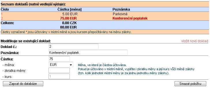 6.7. Nutné vedlejší náklady Pracovní cesty cestující osoba Pomocí menu https://pcest.ro.vutbr.