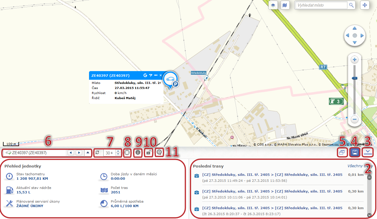 BTS GPS Souřadnice místa, na kterém se nachází stanice BTS (rádiová věž pro vysílání a příjem GSM signálu) se kterou jednotka naposledy komunikovala.