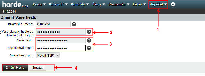Horde-fakultní mail (pokračování) Změna hesla.
