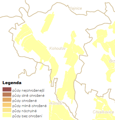 Program rozvoje obce Kohoutov na období 2016-2022 Analytická část Potencionální ohroženost ZPF větrnou erozí na území obce znázorňuje obrázek 10.