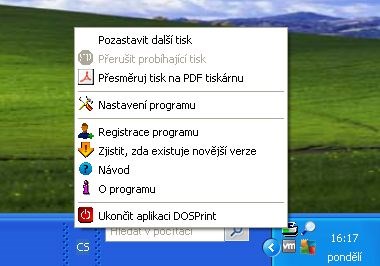Je-li program spuštěn, lze kliknutím pravým tlačítkem myši vyvolat