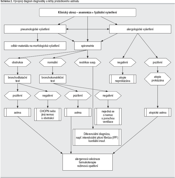 5 Diagnostika Diagnostický postup by měl probíhat podle schématu na obrázku 5. Obr. 5 Vývojový diagram diagnostiky a léčby průduškového astmatu. Převzato ze zdroje [7]. 5.1.