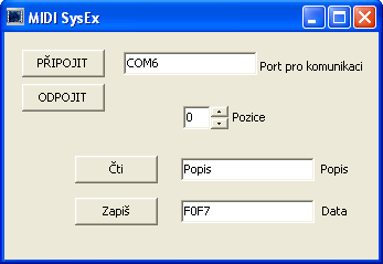 5.3.2 Program MIDI SysEx Program MIDI SysEx slouží ke komunikaci s vysílačem MIDI SysEx zpráv.